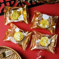 aq 100pcs chinese holiday elements palace on moon bunny clouds pattern 4in1 homemade moon cake packaging window cookies pack bag