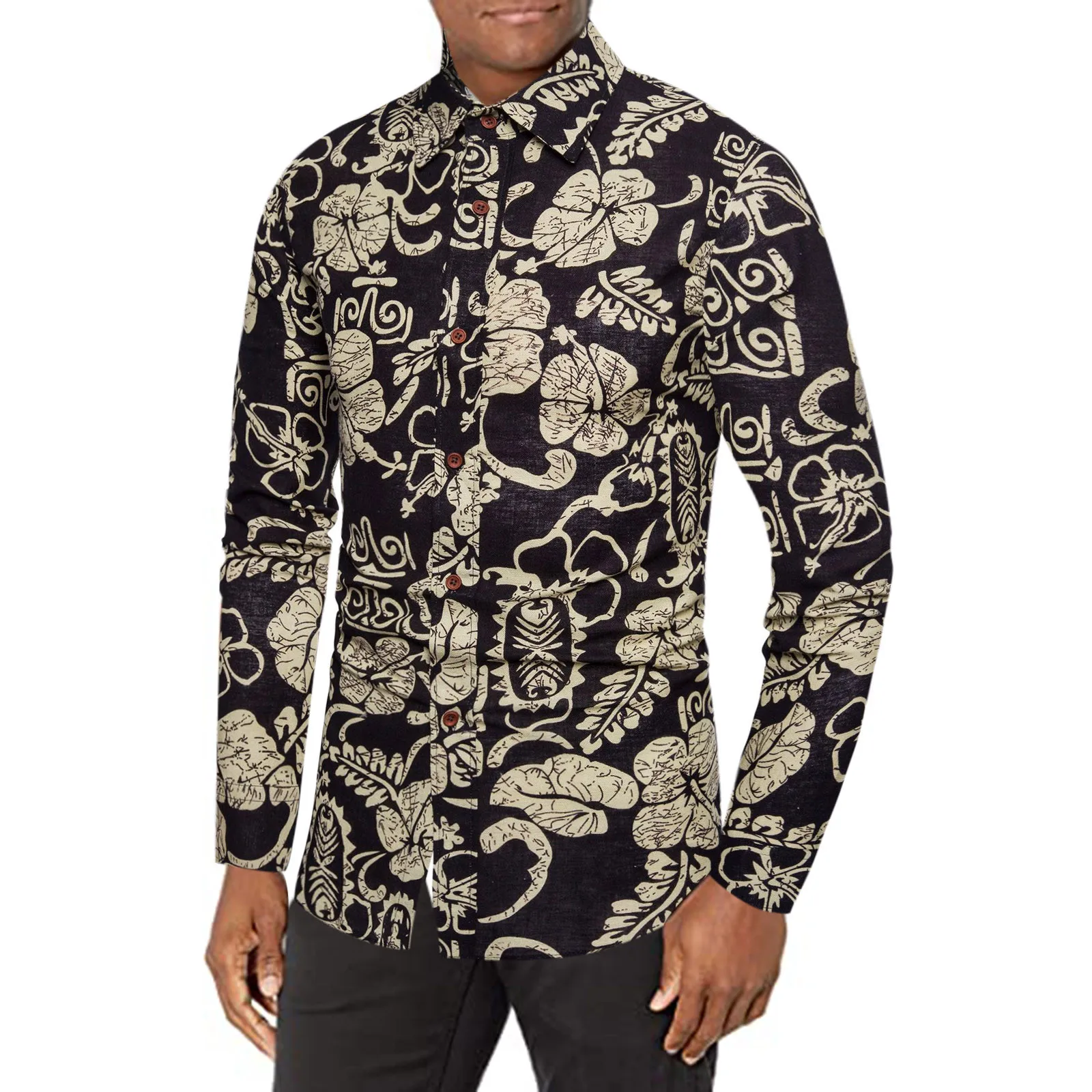 

Men's Sleeve Long Fashion Autumn Blouse Collar Shirt Printed Turn-down Top Men Shirts