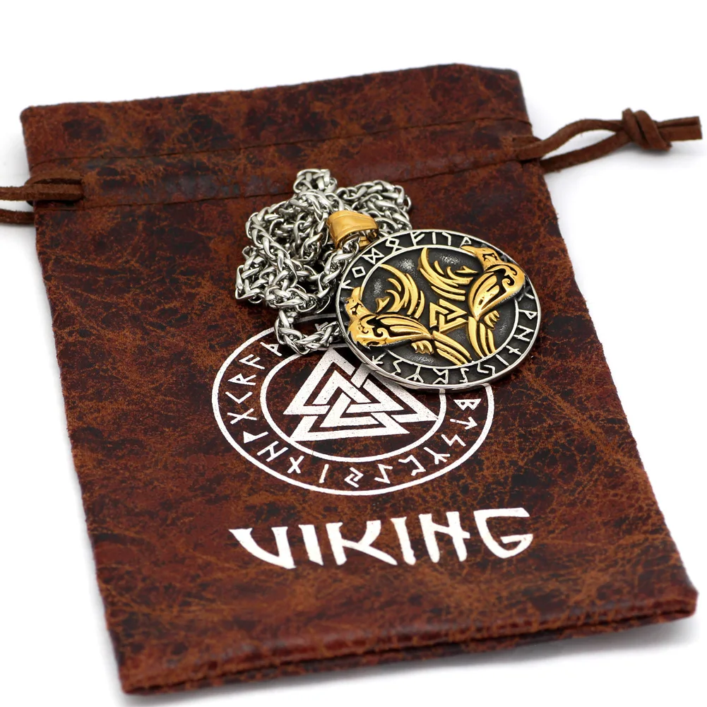 Скандинавский Викинг из нержавеющей стали Huginn и Muninn Raven ожерелье с дизайном Руна