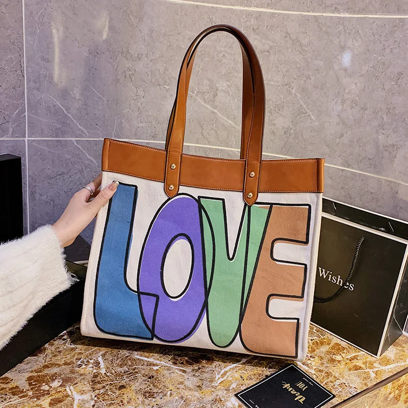 

Tote bag women canvas new 2020 fashion forest letter tote tide Korean shopping casual art shoulder bag