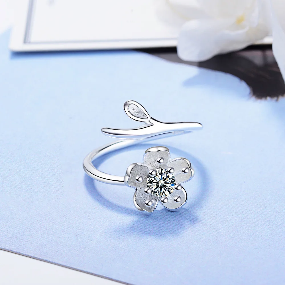 

HT-5 Cherry blossom ring female Japan and South Korea cute temperament simple diamond flower open ring