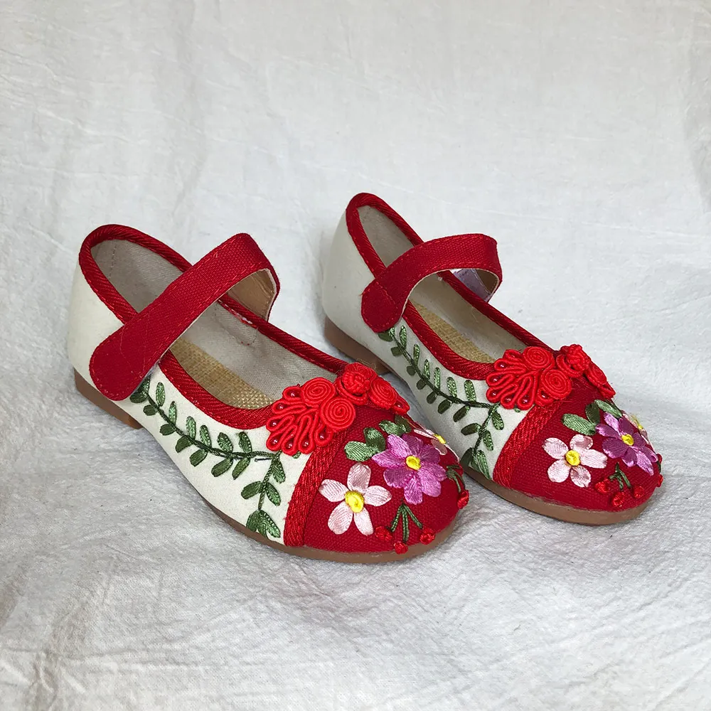 Veowalk Chinese Lucky Knot 2-15 Years Girls Cotton Embroidered Flat Shoes Instep Strap Kids Children Teenager School Ballets | Детская