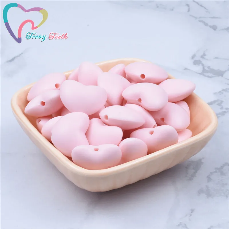 Collar de dentici&oacute;n de silicona para beb&eacute;, cuentas de coraz&oacute;n, accesorios de mordedor de silicona de grado alimenticio, soporte de cadena falsa para decorar, 10 unids/lote-3