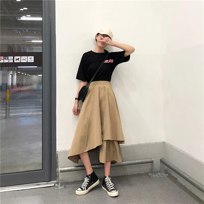 Двухслойная Асимметричная черная юбка длинная юбка-зонтик в стиле Ямамото для