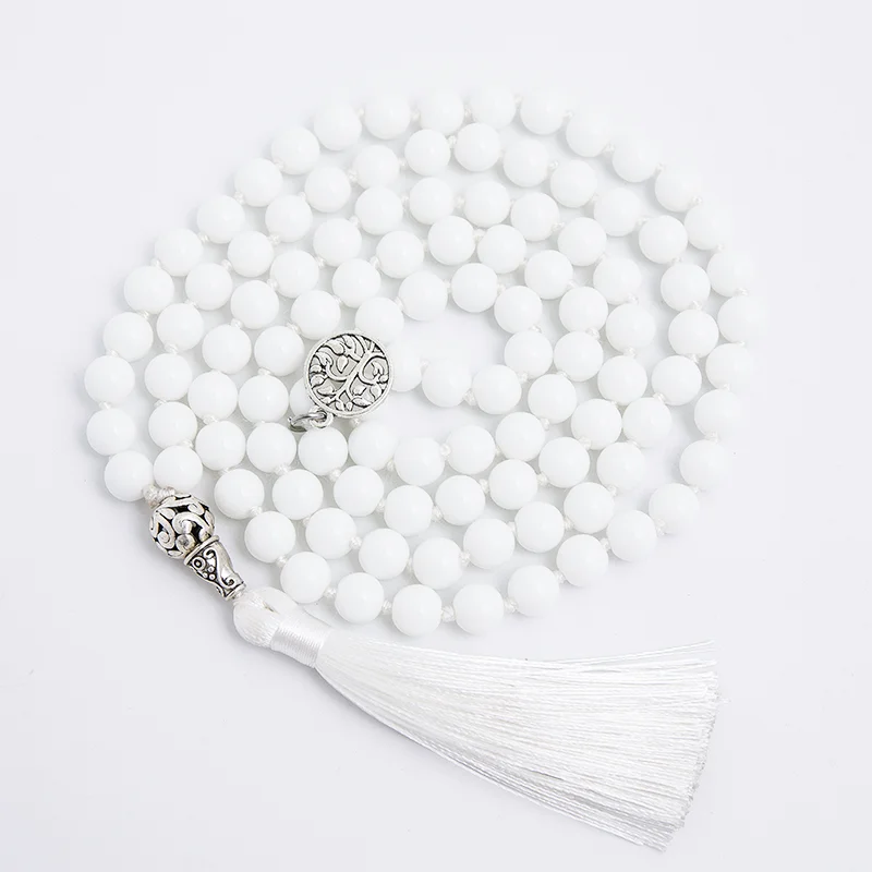 Ожерелье из белого фарфора 8 мм 108 бусин|Ожерелья с подвеской| |