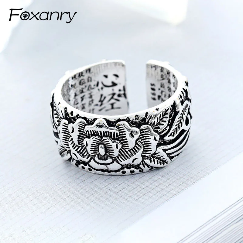 

Foxanry Vintage Silver Color Religious Rings for Women Creative Terndy Width Handmade anillos Jewelry Birthday Gifts