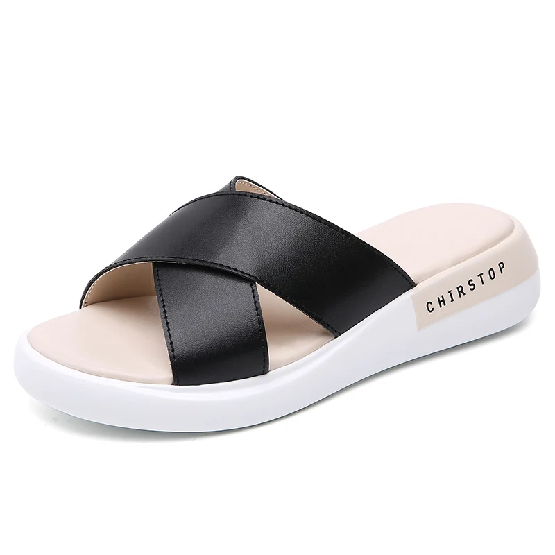 

Сандалии женские кожаные на толстой подошве, Босоножки с открытым носком, повседневные удобные нескользящие, уличные пляжные тапочки, Разм...