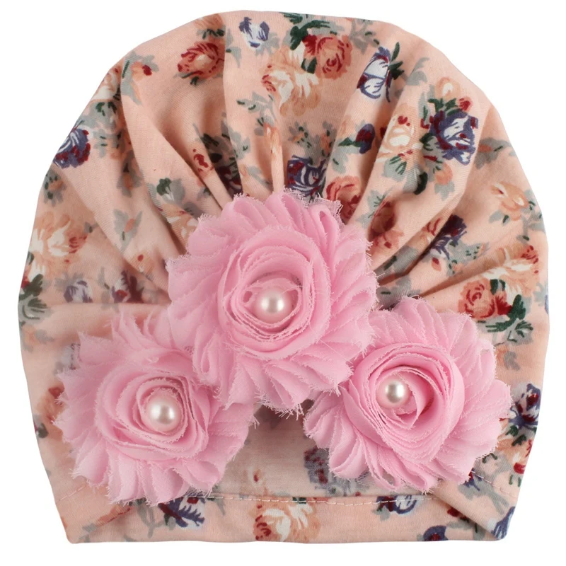 

4 Pcs Baby Accessories Newborn Infant Kids Baby Boy Girl Indian Turban Twist Knot Beanie Hat Pearl Flower Soft Cap