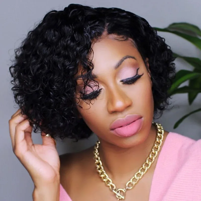 Swinging Forest Wigs for Women Pixie Cut Wig Pre Plucked Curly Human Hair 13x4 Lace Front Remy Brazilian | Шиньоны и парики