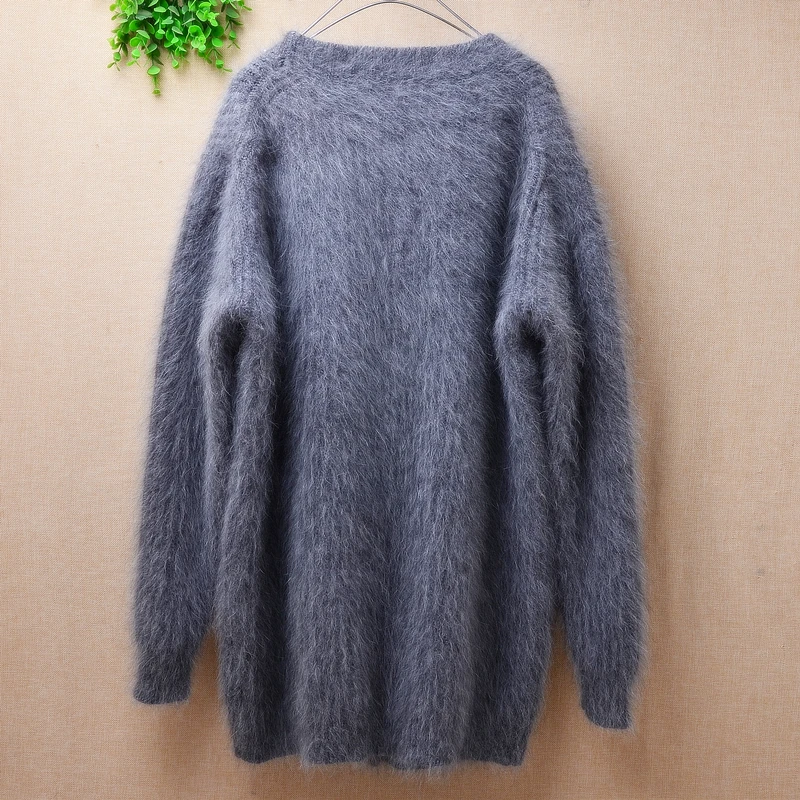 Плотный плотный Теплый Женский пушистый шерстяной вязаный полосатый кардиган из