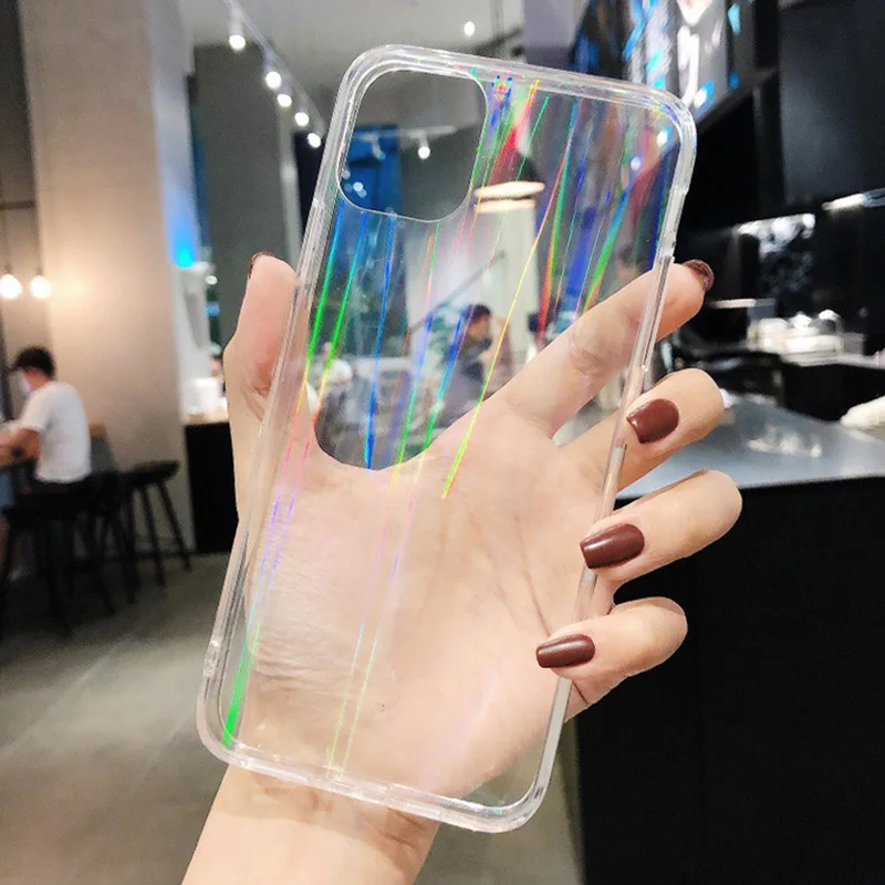 Прозрачный мягкий чехол Aurora Laser для iPhone 11 Pro 6S 6 Plus Блестящий глянцевый стеклянный X
