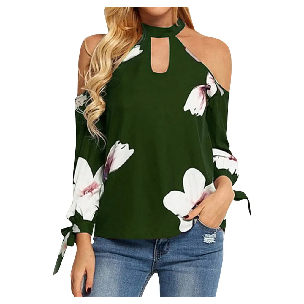 Women Off Shoulder Printing Top Long Sleeve Blouse Ladies Casual Tops Shirt Personality 2020 new trend comfortable sexy|Блузки| |