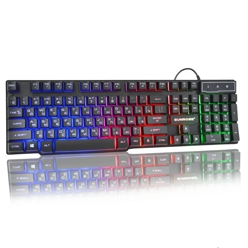 Игровая клавиатура RGB с подсветкой 2400DPI звуковая игровая мышь набор русская