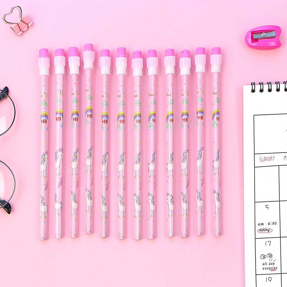 12 шт./компл. карандаш с милым единорогом + точилка для карандашей HB эскиз товары