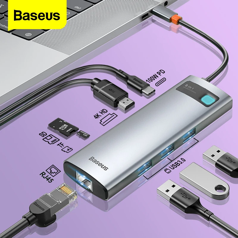 Baseus USB C концентратор Тип мульти 3 0 для Macbook Pro Air Surface 7 Ethernet сетевой сплиттер