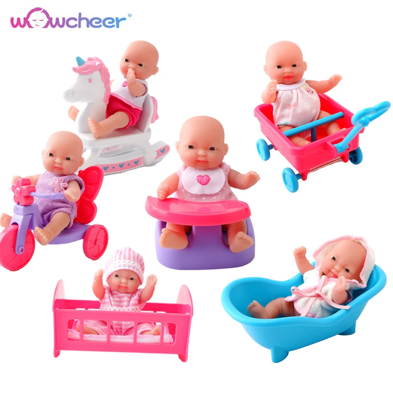 WOWCHEER 12 см 6 шт. Bebes Reborn мини детские куклы с Колыбель Ванна Мягкие силиконовые маленькие куклы реалистичные Kawaii Игрушки для девочек
