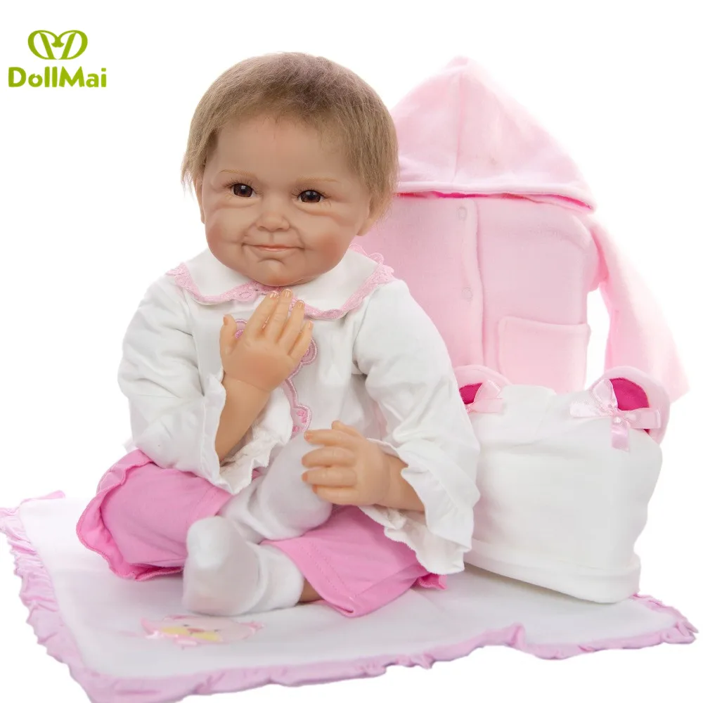 22" bebe doll reborn babies with pink cartoon bear clothes silicone dolls children Christmas gift toys bonecas | Игрушки и хобби