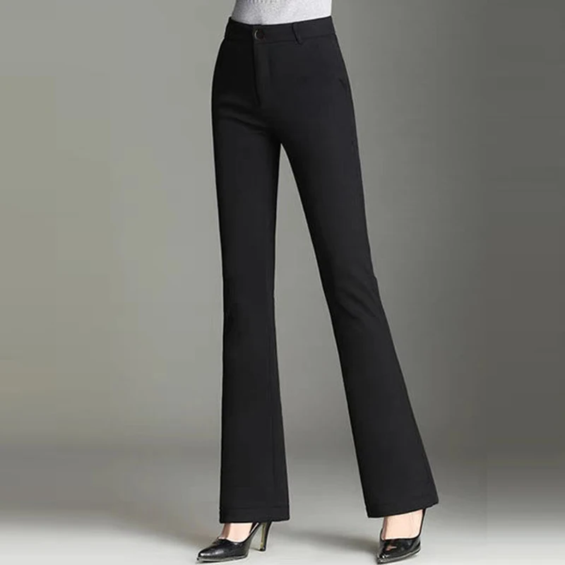 Женские эластичные брюки-клеш с высокой талией однотонные Весенние Брюки-клеш