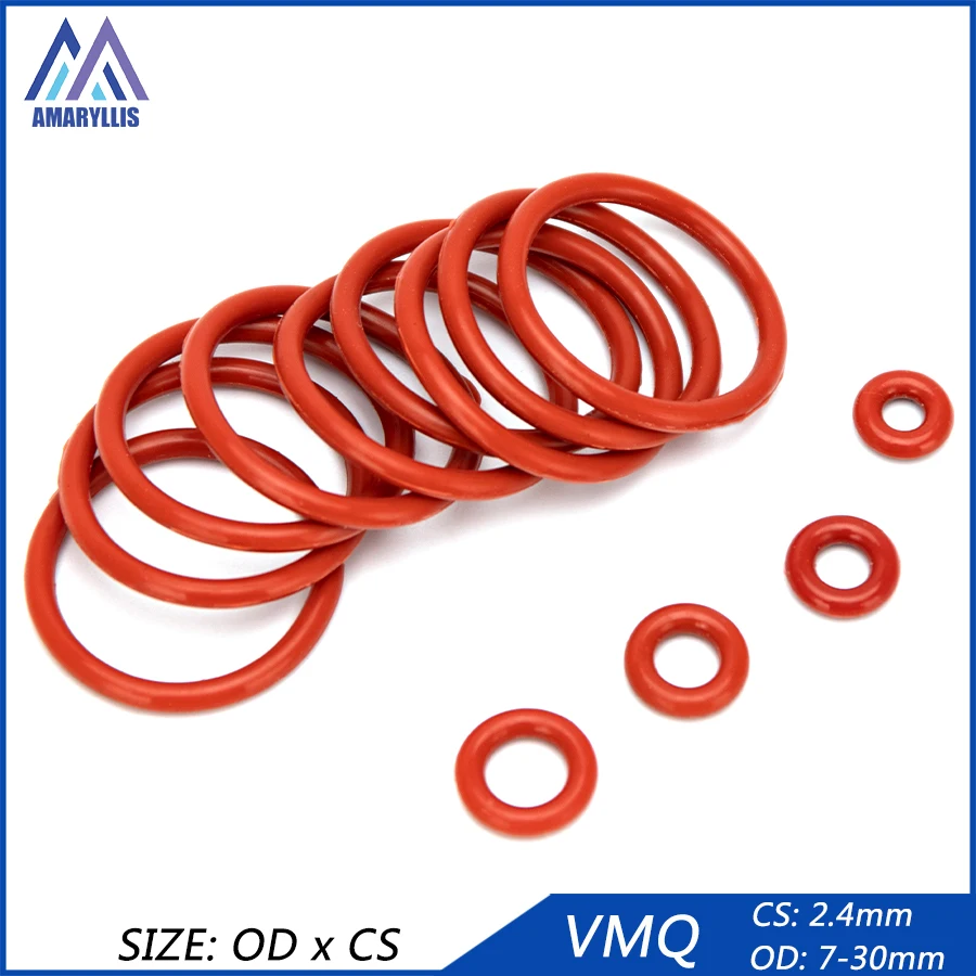 

50pcs VMQ Silicone Rubber Sealing O-ring Replacement Red Seal O rings Gasket Washer OD 6mm-30mm CS 2.4mm DIY Accessories S85