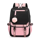 Большие школьные ранцы для подростков, Холщовый портфель с USB-портом, модный школьный ранец для учебников черного и розового цветов