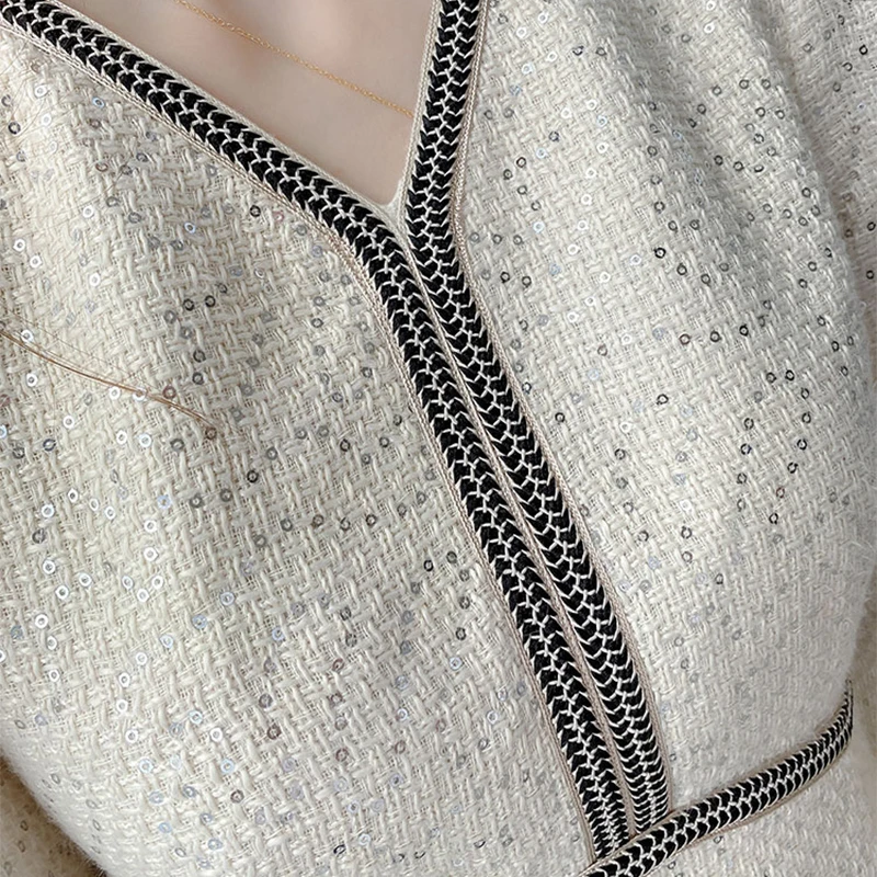 Женское шерстяное платье-макси с V-образным вырезом и блестками | Женская одежда