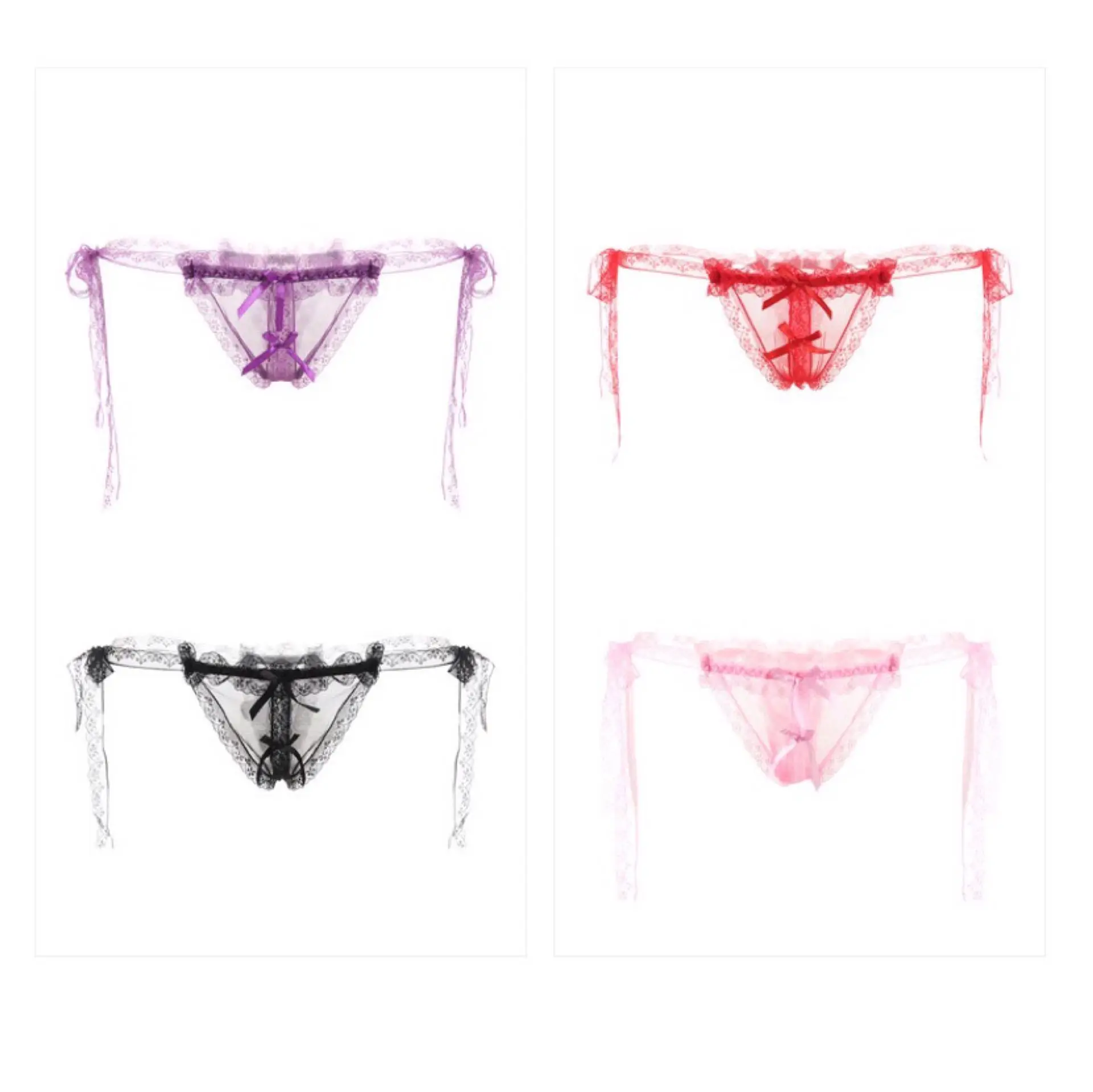 

Lace Up sexy underwear women's open crotch hot temptation low waist triangle without taking off a transparent thong
