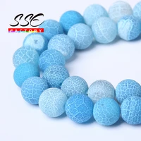 natural stone beads frost light blue cracked dream fire dragon veins agates beads for jewelry making diy bracelet 15 46810mm