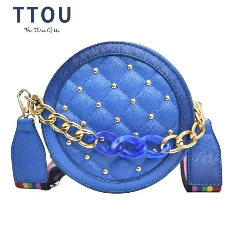 

TTOU Acrylic Chains Round Shoulder Bags for Women Handbags Casual PU Leather Shoulder Bags Lady Girls Small Phone Purse Bolsa