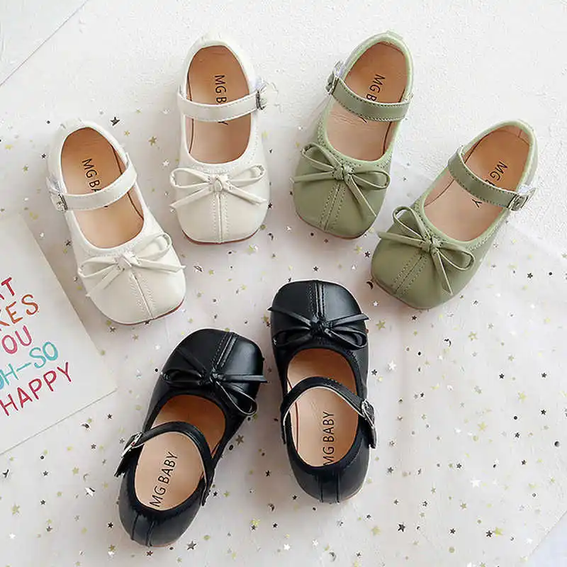 

Spring Autumn Girls Princess Shoes Butterfly Mary Janes White Black Leather Shoes For Kids Flats Child Single Shoe Baby Toddlers