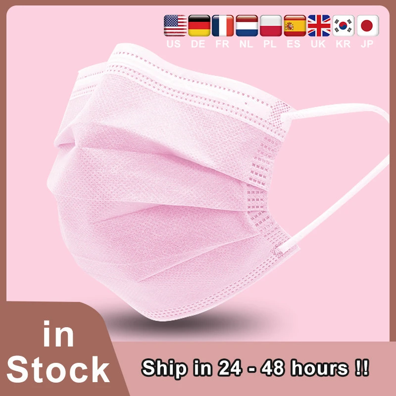 

Pink Disposable Face Mask Non-woven 3-layer Breathable Medical Mask With Elastic Earband Anti Dust Adult Mouth Medical Mask