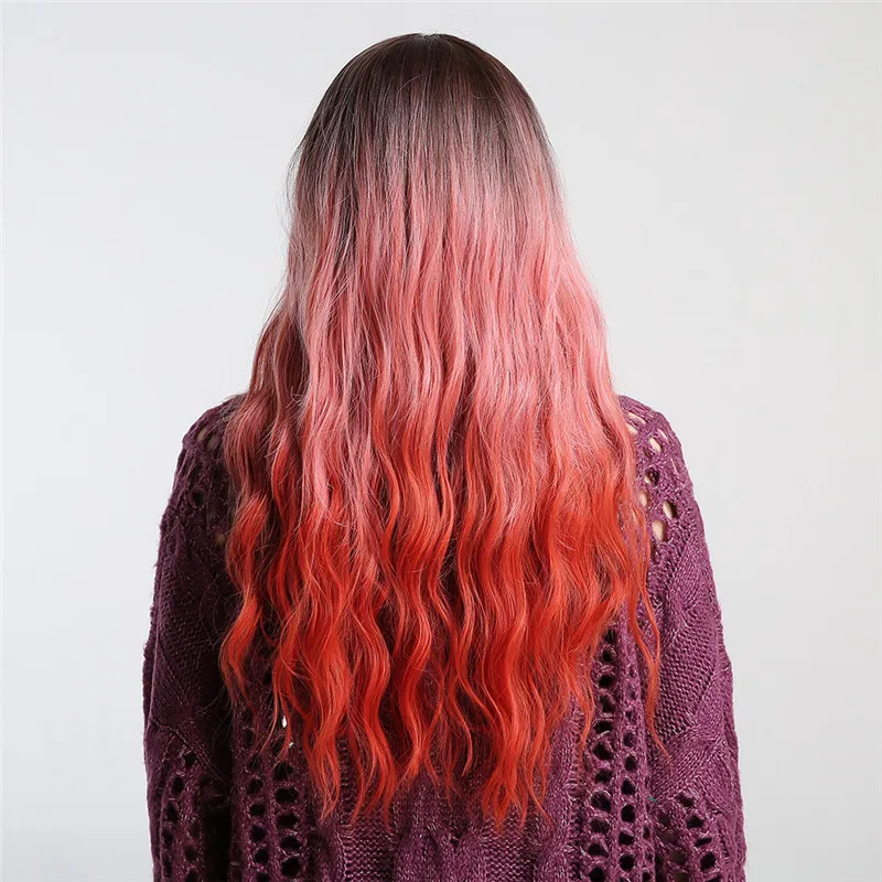 lc202-1 Inhair Cube женский парик темно-коричневый корень Омбре Красный Длинные волнистые термостойкие синтетические волосы парики для женщин использование и косплей бесплатные подарки - Цвет: lc202-1