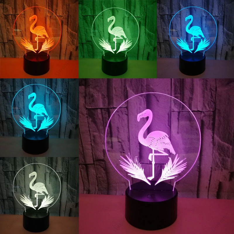 3D лампа-иллюзия фламинго Ночной светильник светодиодный USB 7 цветов настольные