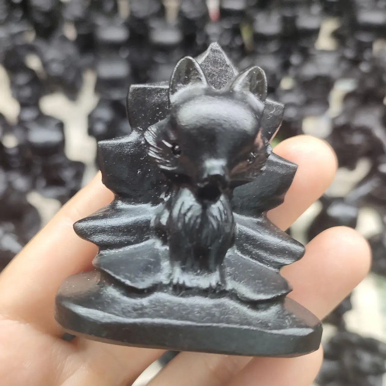 

40-50 мм натуральный черный обсидиан резьба девять хвостов лиса рейки мудрость символ Миньоны Животные фотоколлекция подарок