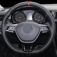 diy black genuine leather car steering wheel cover for volkswagen vw golf 7 mk7 new polo jetta passat b8 tiguan sharan touran