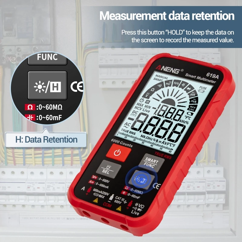 

619A Smart Digital Multimeter AC/DC Currents Voltage Testers True RMS 6000 Counts Professional Analog Bar Multimetro NCV
