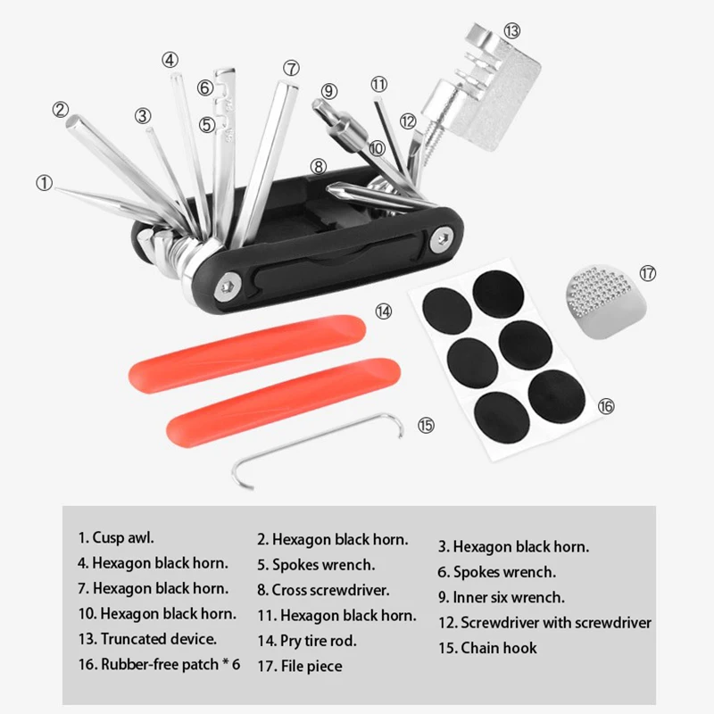 

Bicycle Repair Tool Set with Chain Cutter Combination Multi-Function Tool Bicycle Multi-Function Portable Wrench