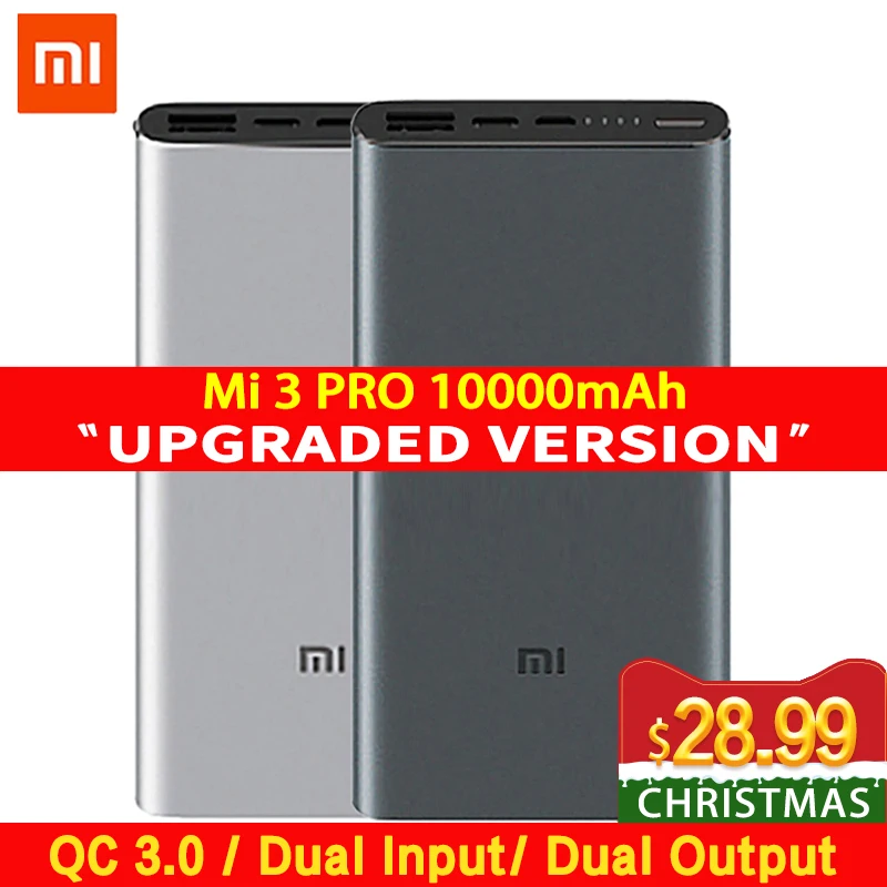 Xiaomi Mi 3 Pro 10000 мАч Внешний аккумулятор Двусторонняя Быстрая зарядка USB-C Двойной вход выход PLM12ZM 10000 мАч Внешний аккумулятор для мобильного телефона