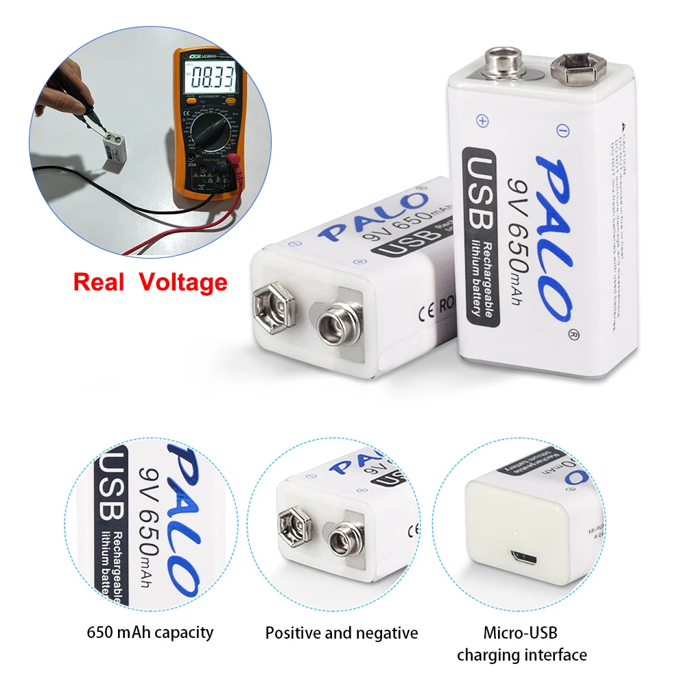 PALO Micro USB 9 Вольт литий-ионная аккумуляторная батарея 6F22 V литий-ионные литиевые