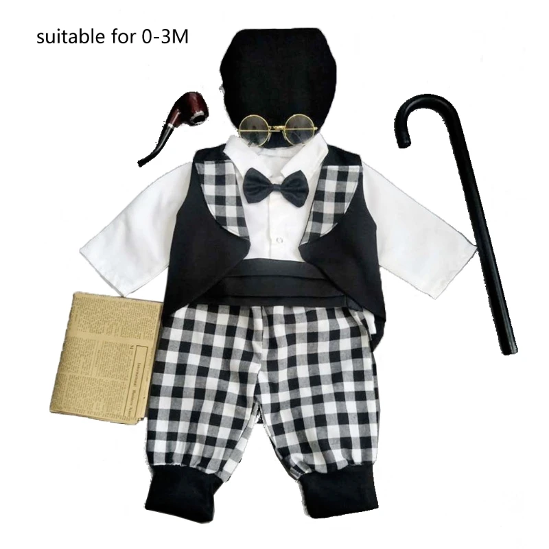 

Newborn Photography Props Costume Infant Baby Boys Cosplay Grandpa Hat Clothes Photo Shooting Outfits