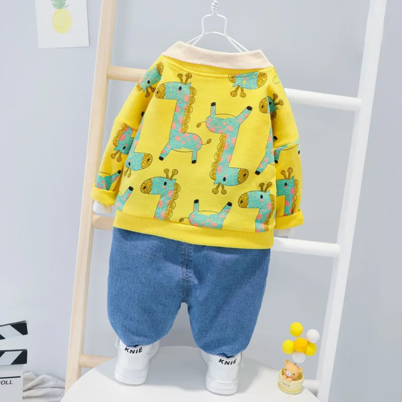 

New Children Outfits Autumn Baby Girls Clothes Boys Cartoon Cotton T-Shirt Jeans 2Pcs/set Toddler Casual Costume Kids Tracksuits