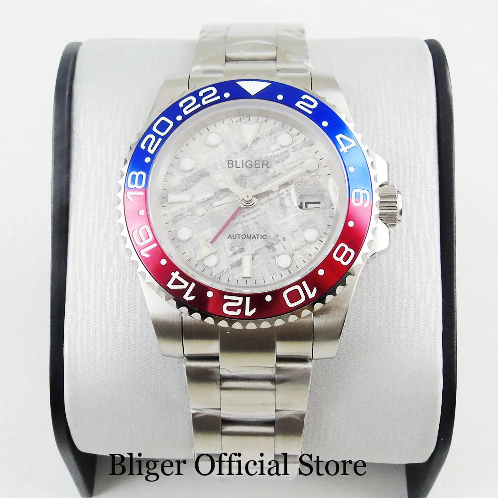 BLIGER механические наручные часы сплав ободок 40 мм нержавеющая сталь Функция GMT
