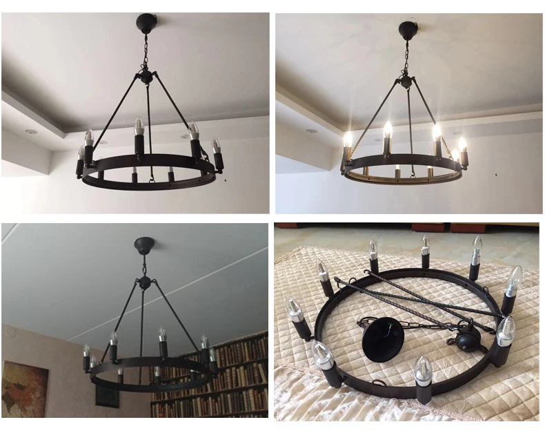 Люстра освещение Lampadari винтажный блеск железные люстры E14 светодиодный лампы Ac 90-260 V Люстра для зала черная для гостиной