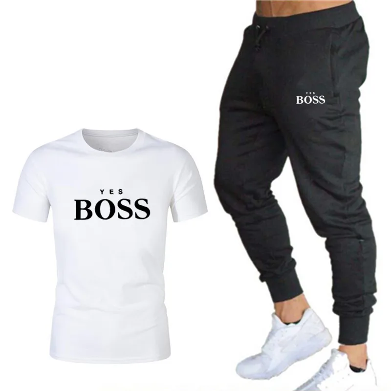 

New fashion two-piece short-sleeved T-shirt + casual pants suit men and women summer new printed T-shirt high-quality cotton spo