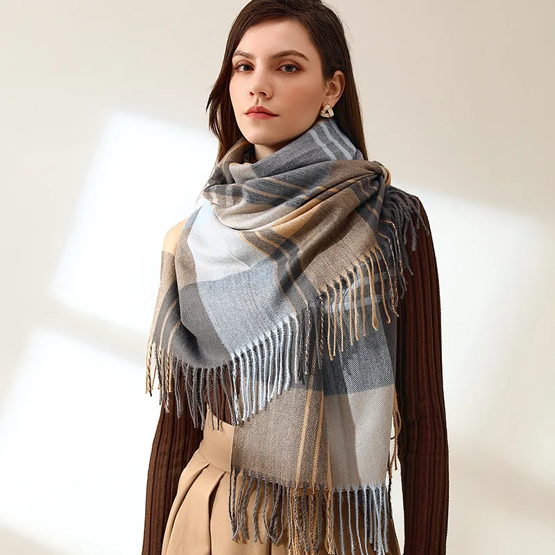 

2021 Women New Plaid Winter Thick Fashion Soft Warm Lady Cashmere Shawl Colorful Striped Scarves Long Tassel Scarf