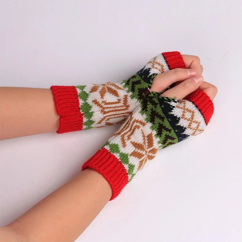 Рождественские Трикотажные Женские варежки для девочек лыжные перчатки детские