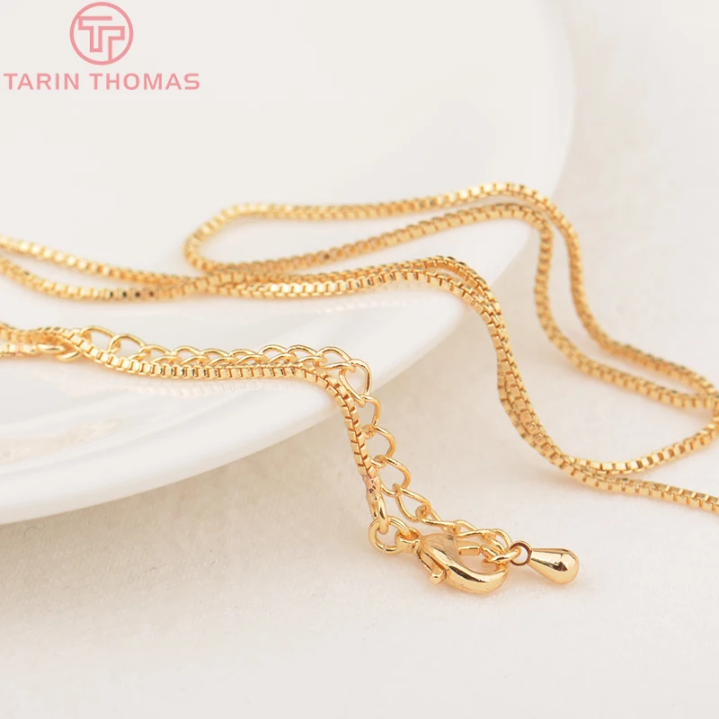 

2PCS 48CM Thickness 1MM 24K Gold Color Brass Finished Box Necklace Chain High Quality DIY Jewelry Making Findings Accessories