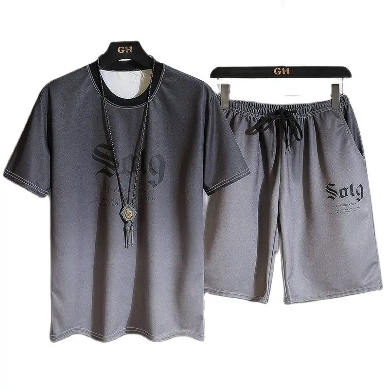 

Fashion summer men's suit sportswear men's short-sleeved gradient printed T-shirt shorts 2 street hip-hop men's sportswear suits