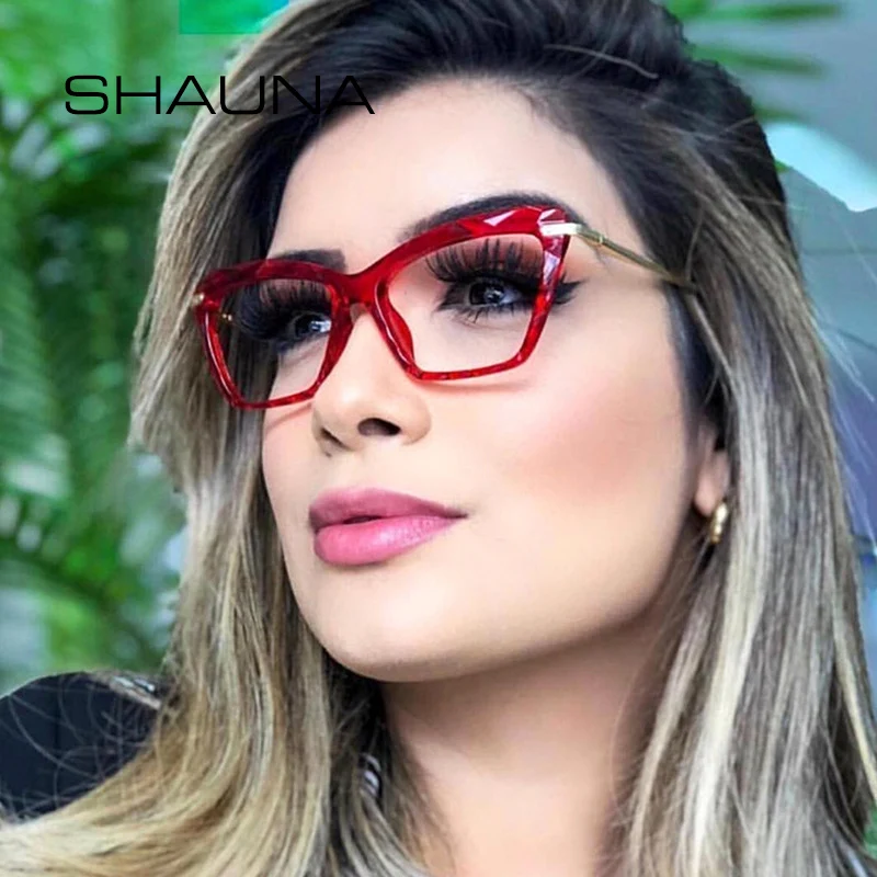 SHAUNA анти-синий светло-весенний шарнир Модные женские очки для глаз кошки рамка TR90 роскошные женские многогранные очки UV400
