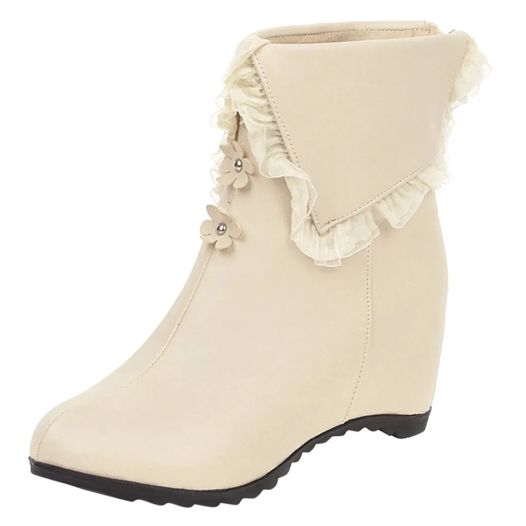 Модные женские туфли на танкетке Туфли молнии с цветочным узором кружевные