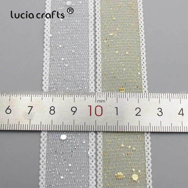 Lucia crafts 25 мм сетка с блестками отделка органза ленты для рождественской упаковки Свадебные DIY Швейные принадлежности аксессуары P0518